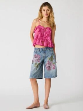 Steve Madden Kesha Floral Rhinestone Embellished Denim Shorts - Size 28